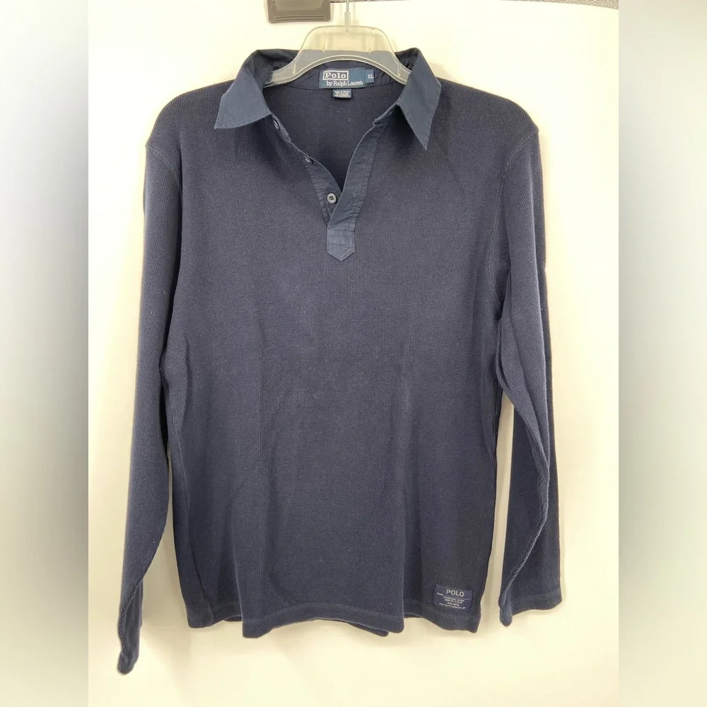 Polo by Ralph Lauren, Long Sleeve Knit Collared‎ Short, Navy Blue, size XL